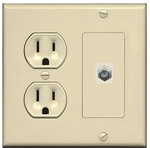 2 Gang Decorative Gray 15 Amp Round Power Outlet Coax Cable TV Wall Plate RiteAV 2 Gang Decorative Gray 15 Amp Round Power Outlet Coax Cable TV Wall Plate RiteAV